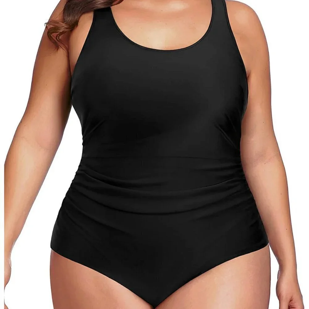 Black Scoop Neck Athletic One Piece Swimsuit | Size XXL | NWT - Picture 3 of 3